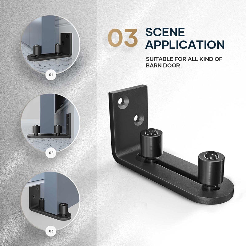 EaseLife Sliding Barn Door Bottom Floor Guide,Ball Bearings Adjustable Stay Roller,Wall Mount System,Flush Flat Bottom Design,2 Assemble Setup Options,Fit All Size Door,Black - Image 2